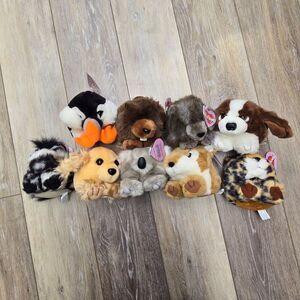 9 Puffkins Vintage plush stuffed animals dogs,deer, Kuala,  beaver, zebra, puffi